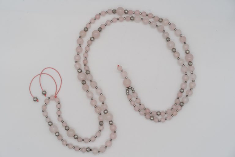This Rose Quartz Happy Crystal  Mala Necklace is hand-crafted with: