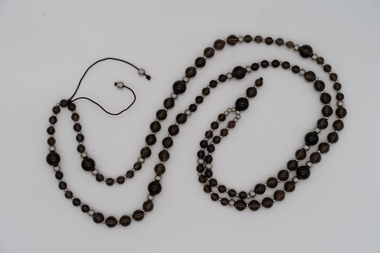 This Smokey Quartz Happy Crystal Mala Necklace is hand-crafted with: