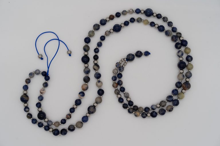 This Sodalite Happy Crystal Mala Necklace is hand-crafted with: